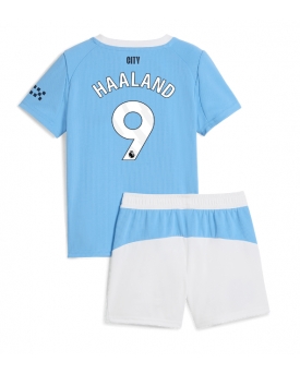 Manchester City Erling Haaland #9 Maglia Gara Casa Repliche 2025-26 Bambino Maniche Corte